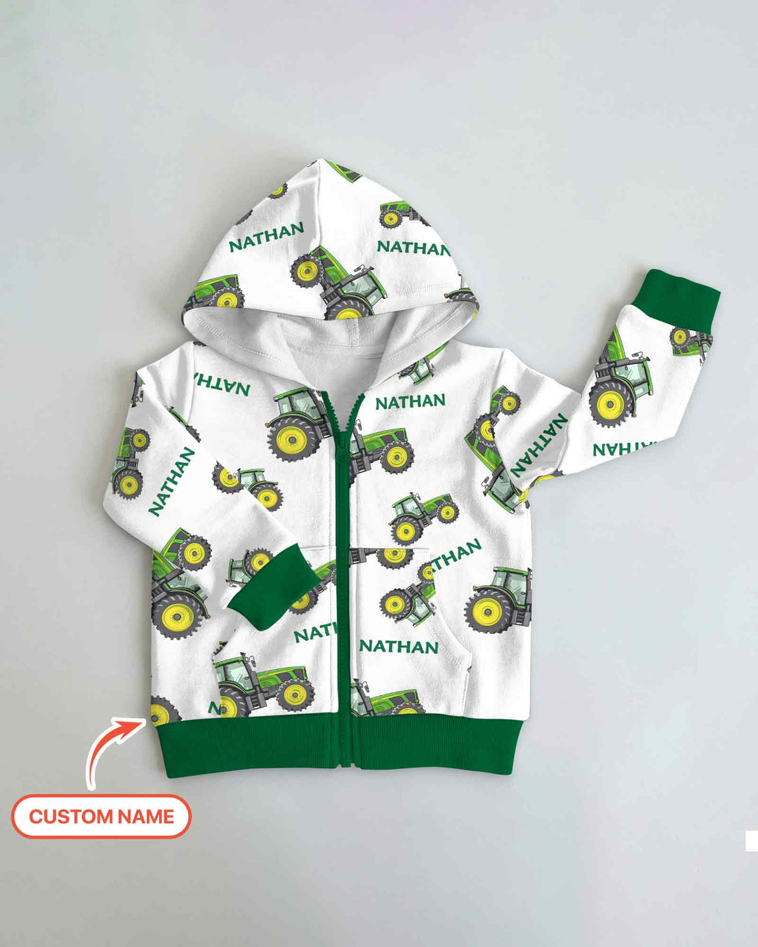 Custom Name Green Tractors Matching Daddy & Me Bamboo Zip Hoodie