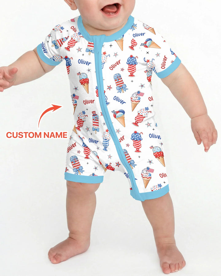 Custom Name Red, White & Ice Cream Bamboo Shorty Zippy