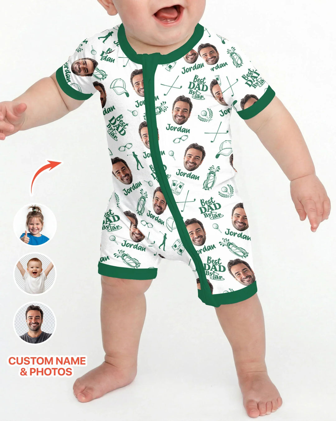 Mono de bambú corto con cremallera "Mejor papá por mucho" con foto personalizada