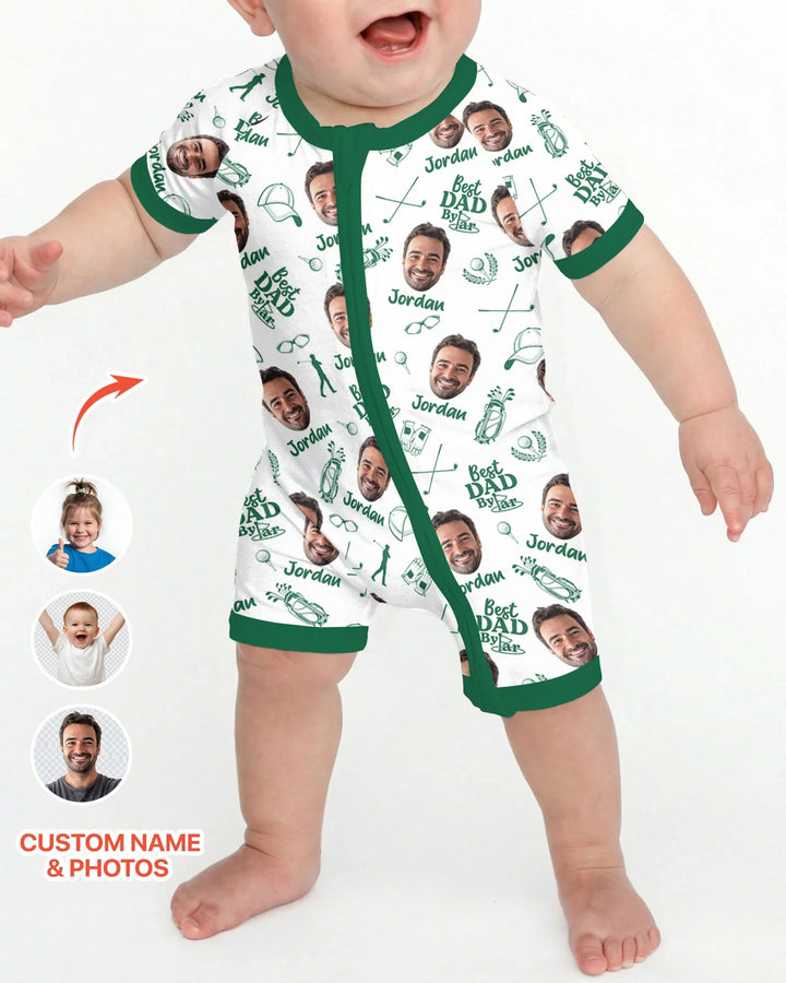 Mono de bambú corto con cremallera "Mejor papá por mucho" con foto personalizada