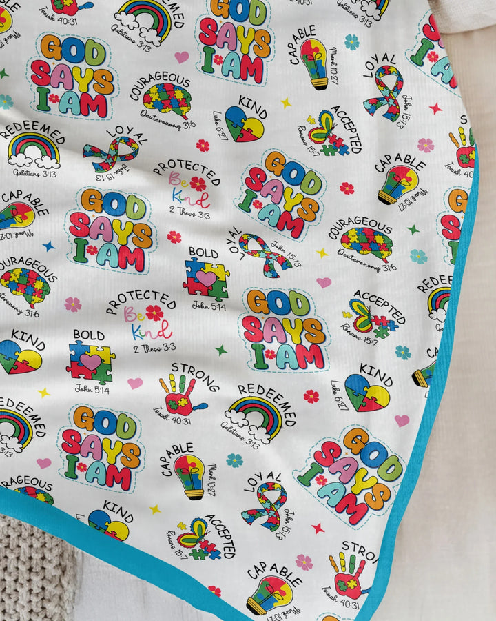 God Says I Am Autism Awareness Bamboo Blanket