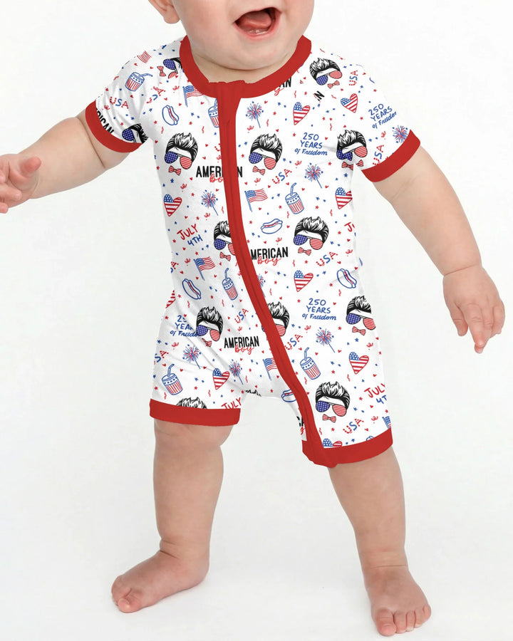 Doodle American Flag Glasses Family Matching Bamboo Shorty Zippy