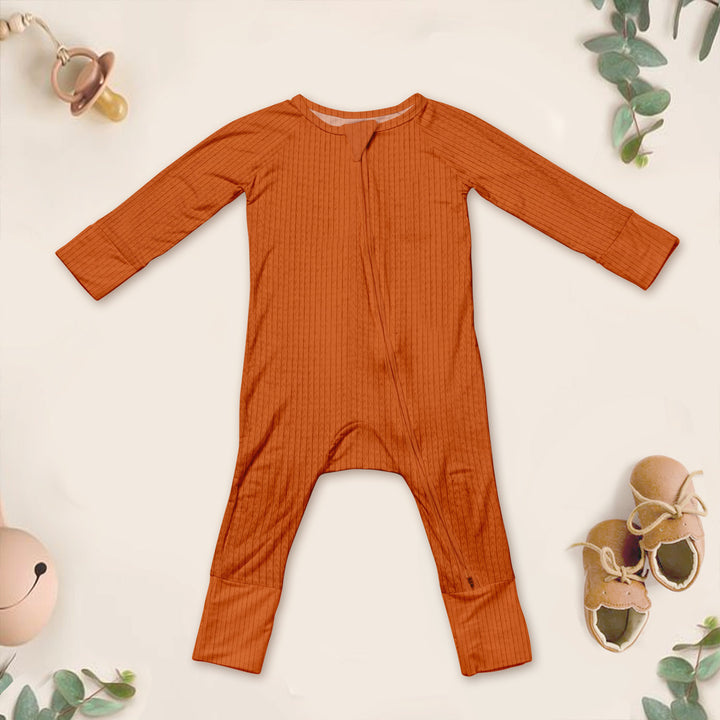 Orange Brown Ribbed Bamboo Baby Clothing – Warm and Cozy
