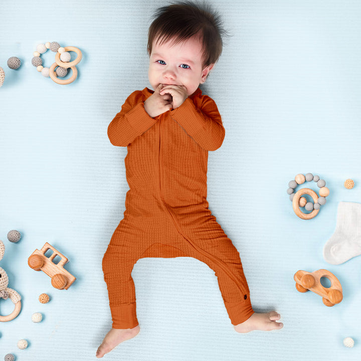 Orange Brown Ribbed Bamboo Baby Clothing – Warm and Cozy