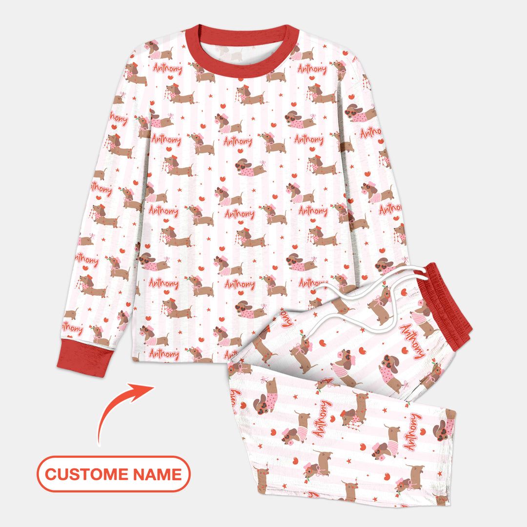 Custom Name Valentine Dachshund Family Matching Men's Pajama Set
