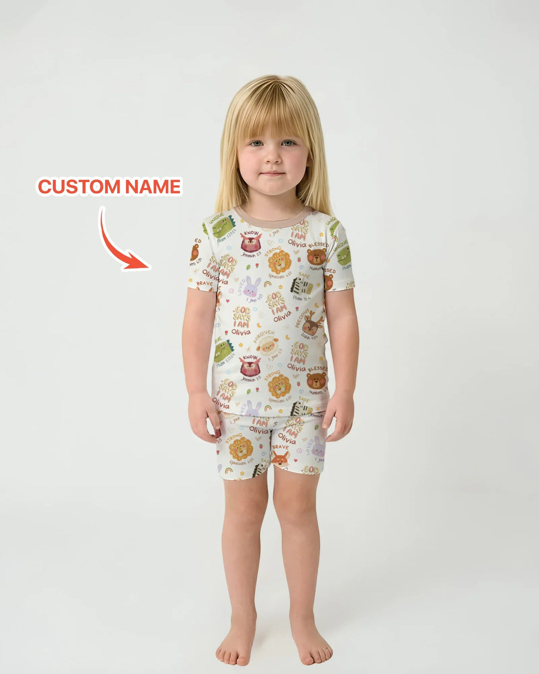 God Says I Am — Little Flock Custom Name Two Piece Short Sleeve Shorts Pajama Set