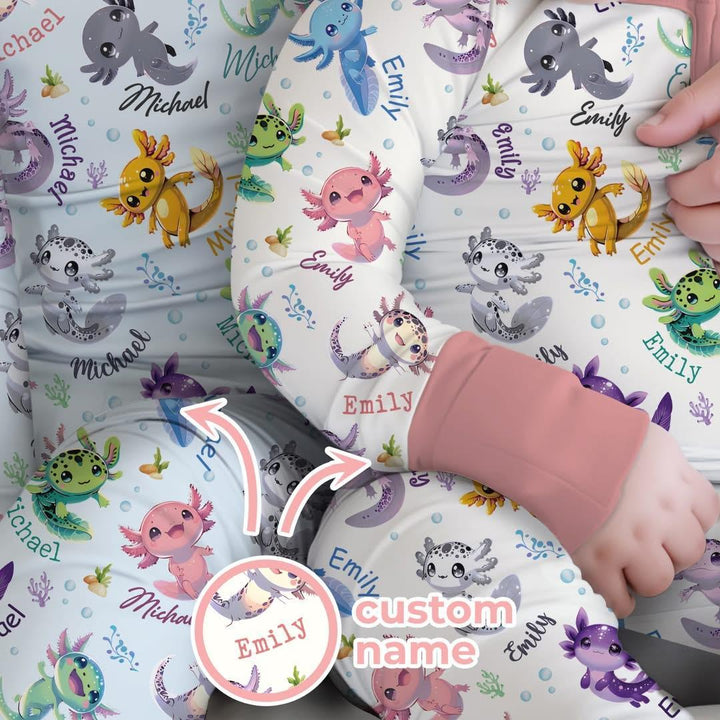 I Love You Axolotl Custom Name Bamboo Two Piece Long Sleeve Pajama Set