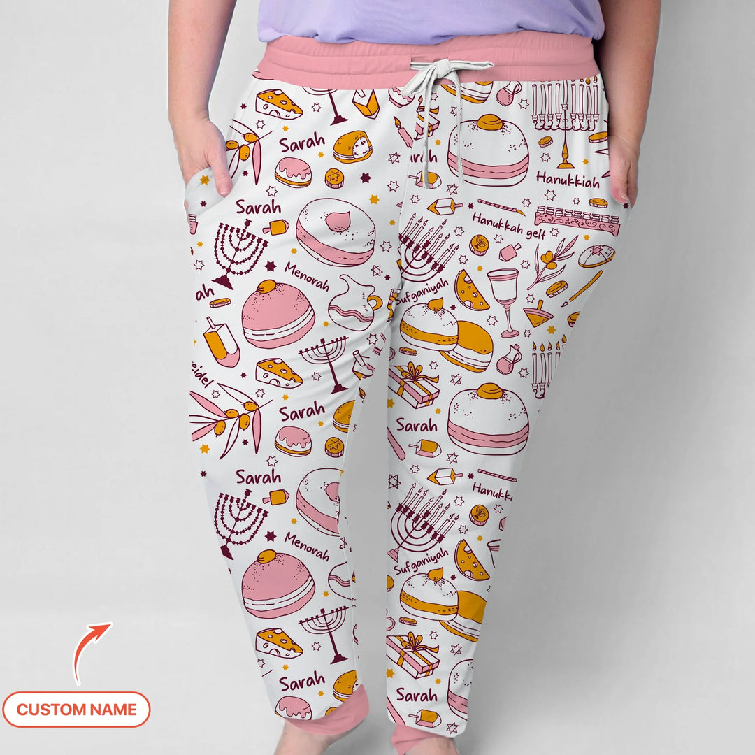 Happy Hanukkah Doodles Custom Name Family Matching Women Pajama Set