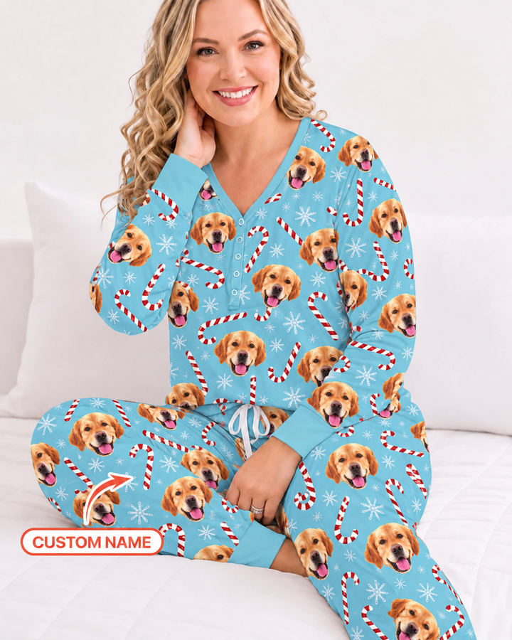 Custom Photo With Christmas Pattern Pajamas Bamboo Women Pajama Set
