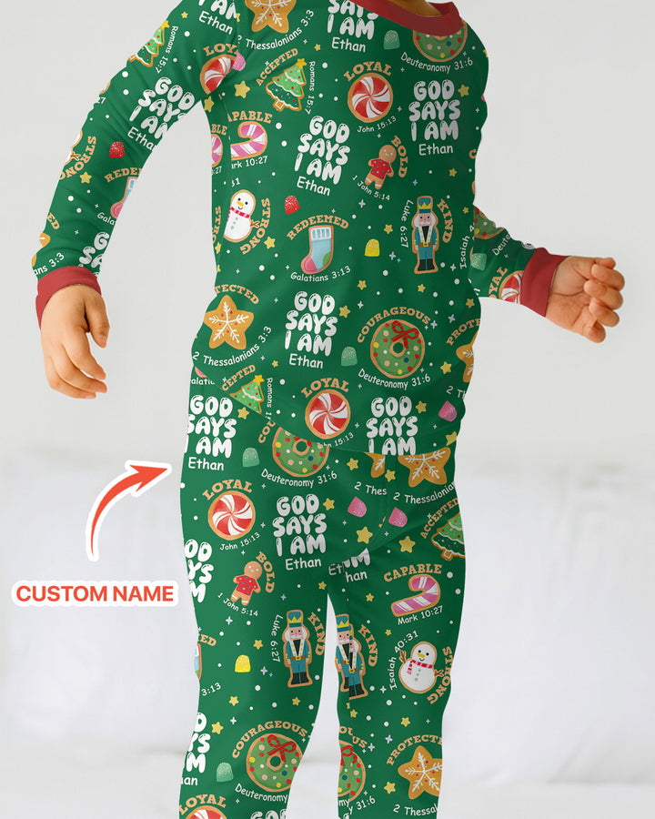 Merry Christmas God Says I Am Custom Name Two Piece Long Sleeve Pajama Set