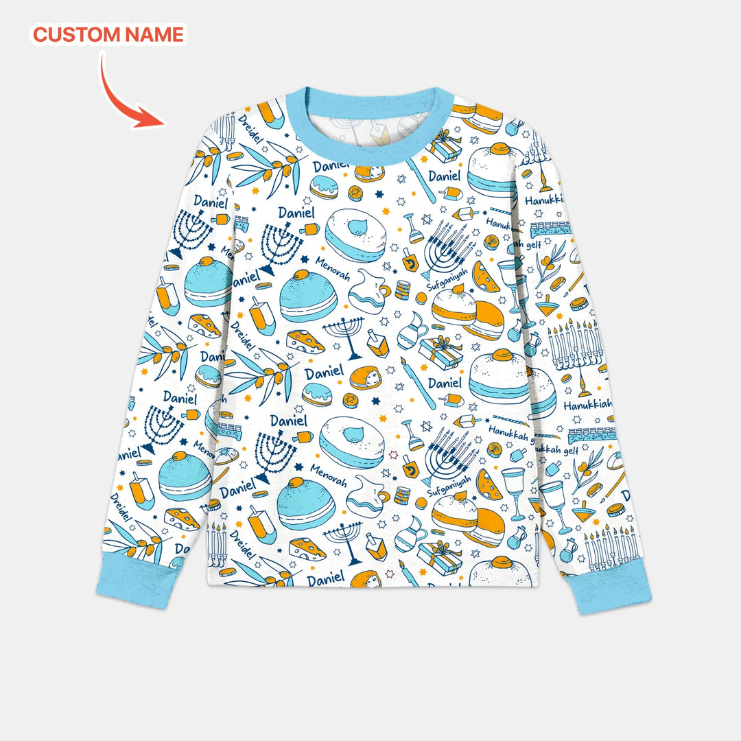 Happy Hanukkah Doodles Custom Name Family Matching Men's Pajama Set