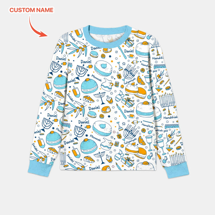 Happy Hanukkah Doodles Custom Name Family Matching Men's Pajama Set