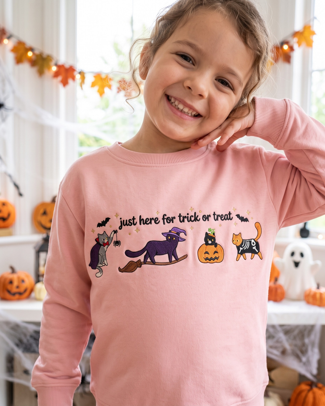 Just Here for Trick or Treat Embroidered Bamboo Crewneck Sweatshirt