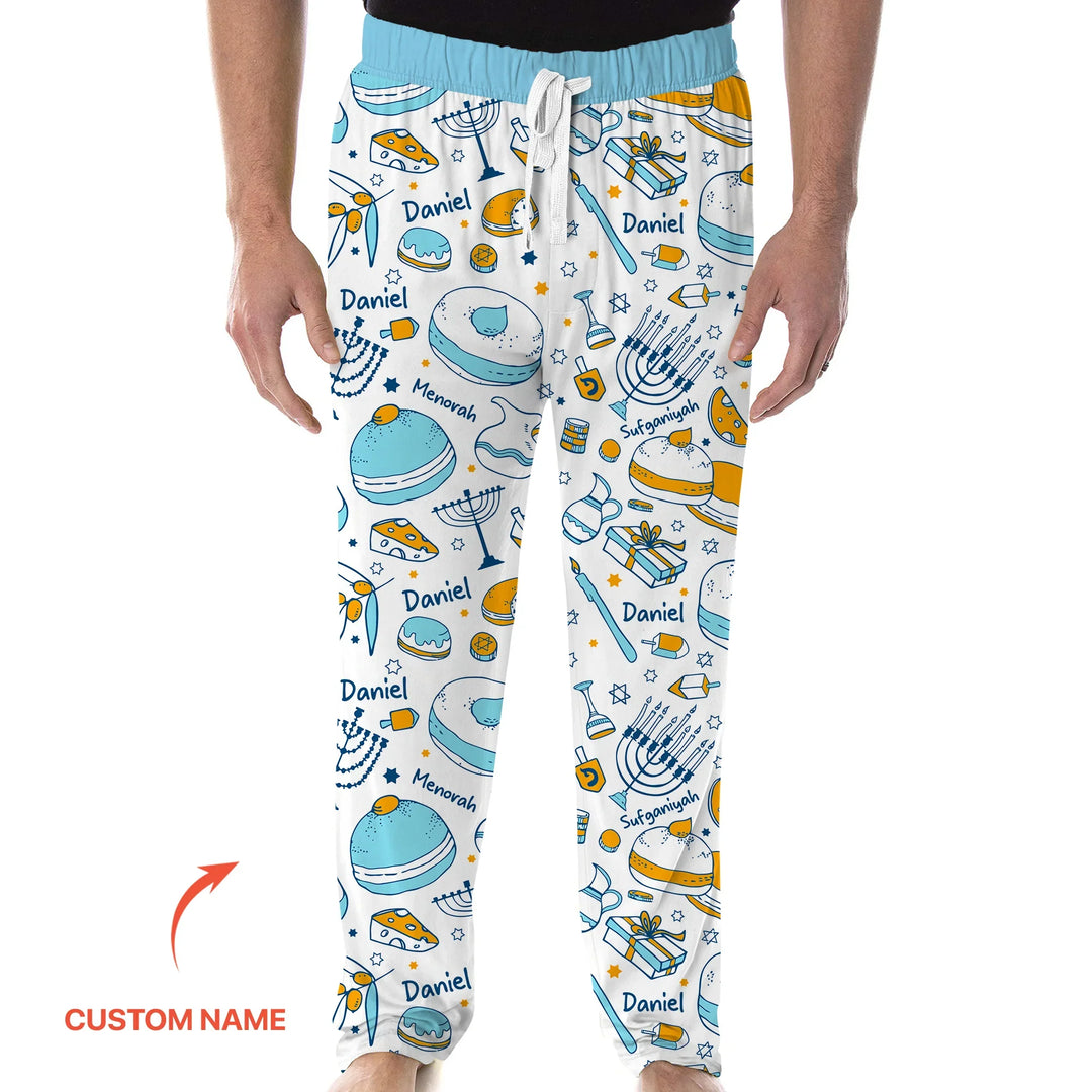 Happy Hanukkah Doodles Custom Name Family Matching Men's Pajama Set