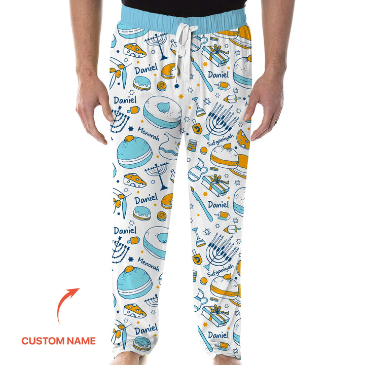 Happy Hanukkah Doodles Custom Name Family Matching Men's Pajama Set