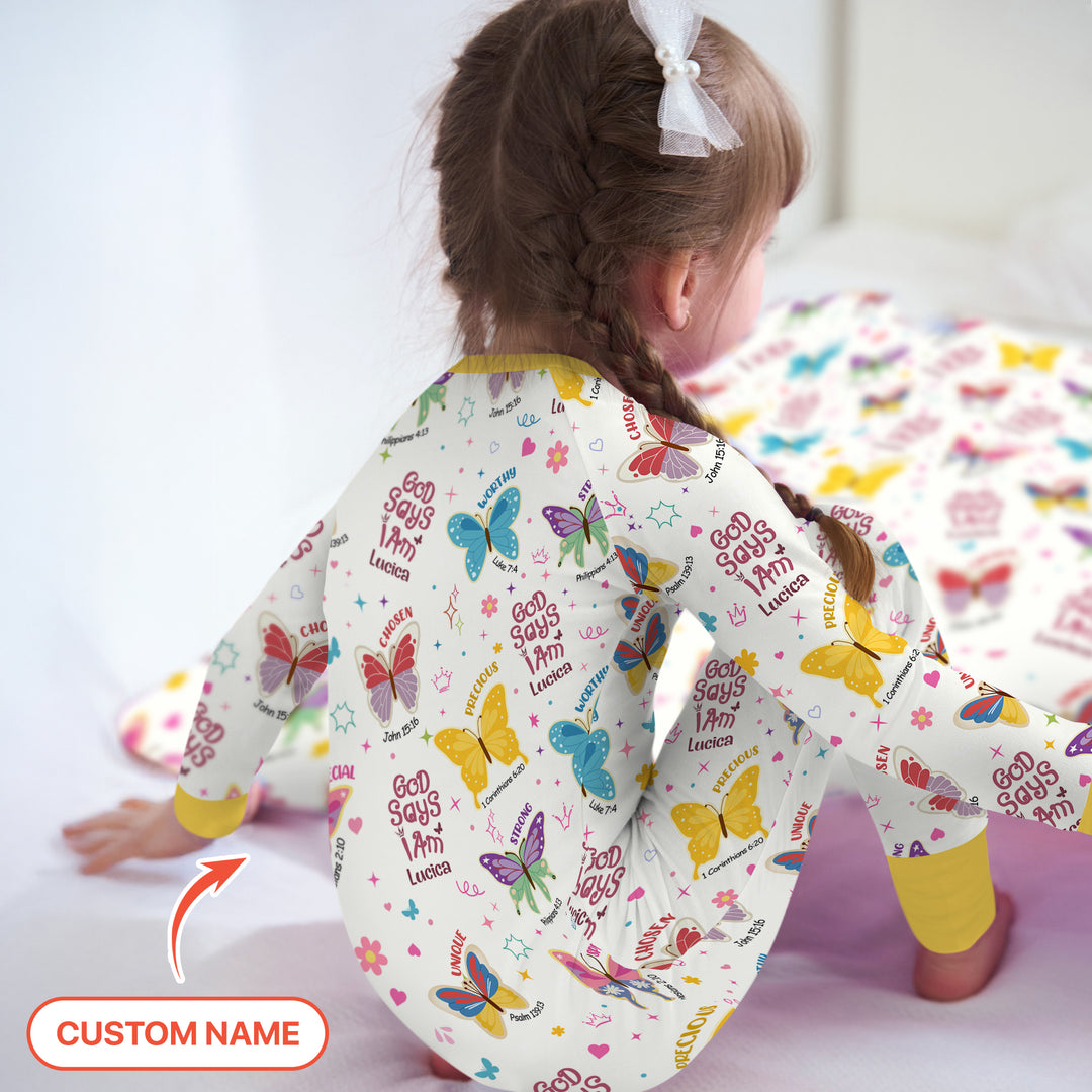 God Says I Am Custom Name Girl Two Piece Long Sleeve Pajama Set