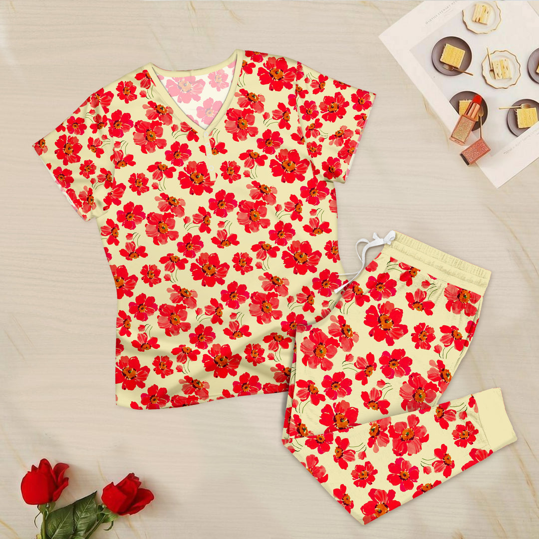 Bamboo Red Floral Outfit for Women – Elegant and Feminine