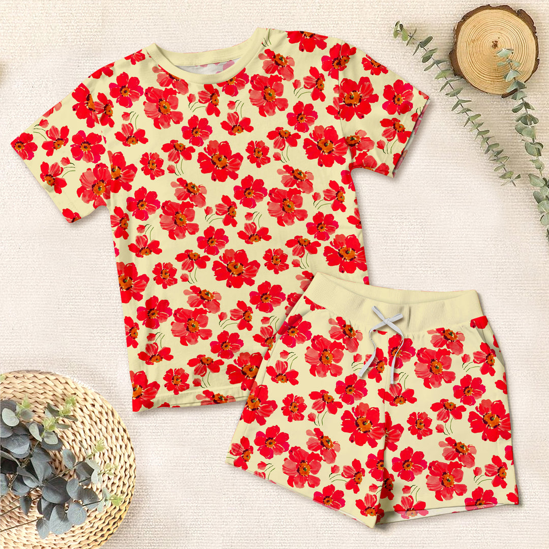 Bamboo Red Floral Outfit for Kids – Bright and Comfortable