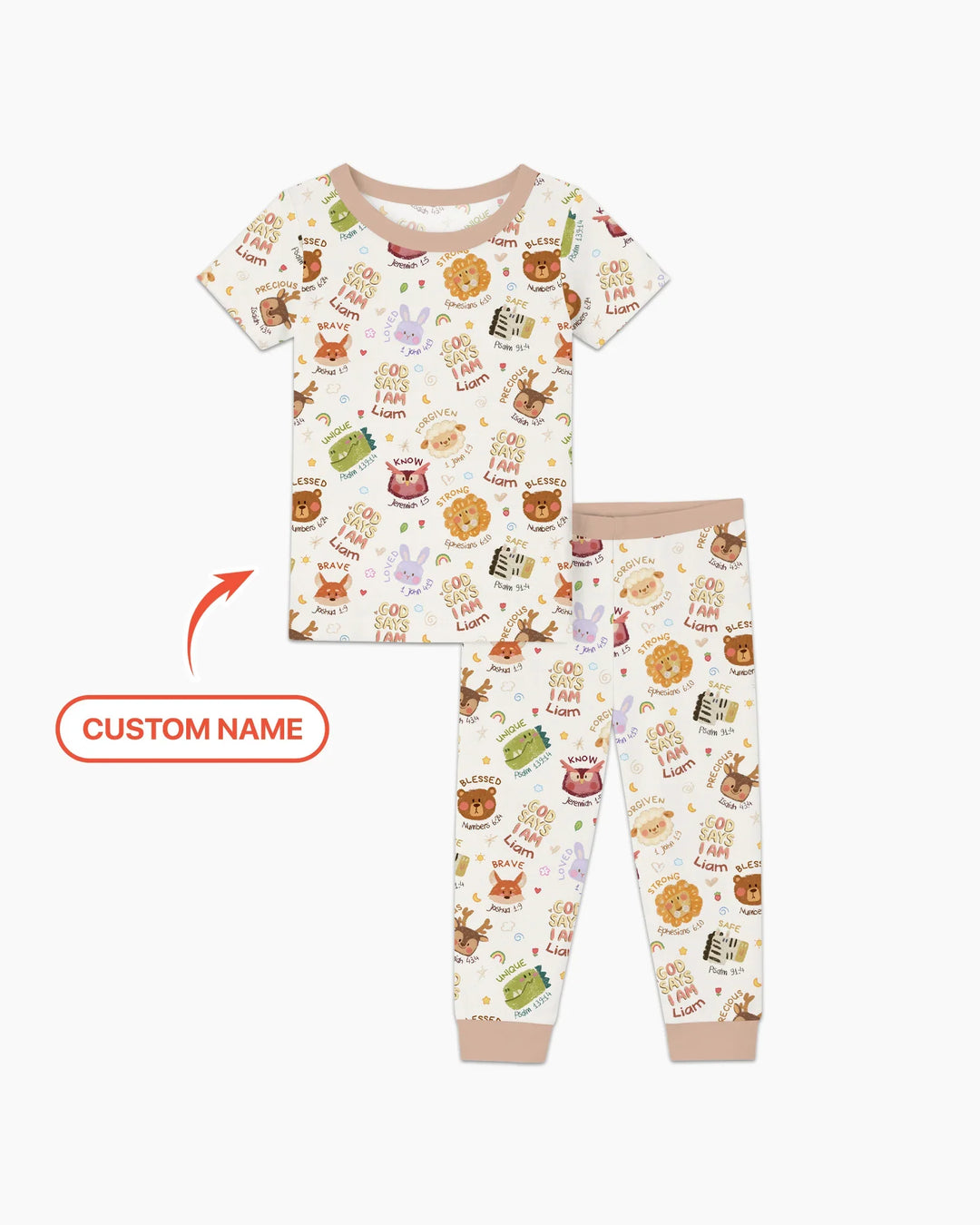 God Says I Am — Little Flock Custom Name Two Piece Short Sleeve Pajama Set