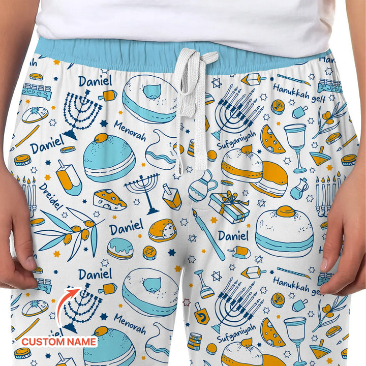 Happy Hanukkah Doodles Custom Name Family Matching Men's Pajama Set