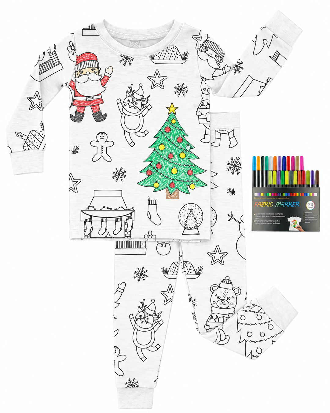 Weihnachtliches ausmalbares zweiteiliges Bambus-Schlafanzug-Set