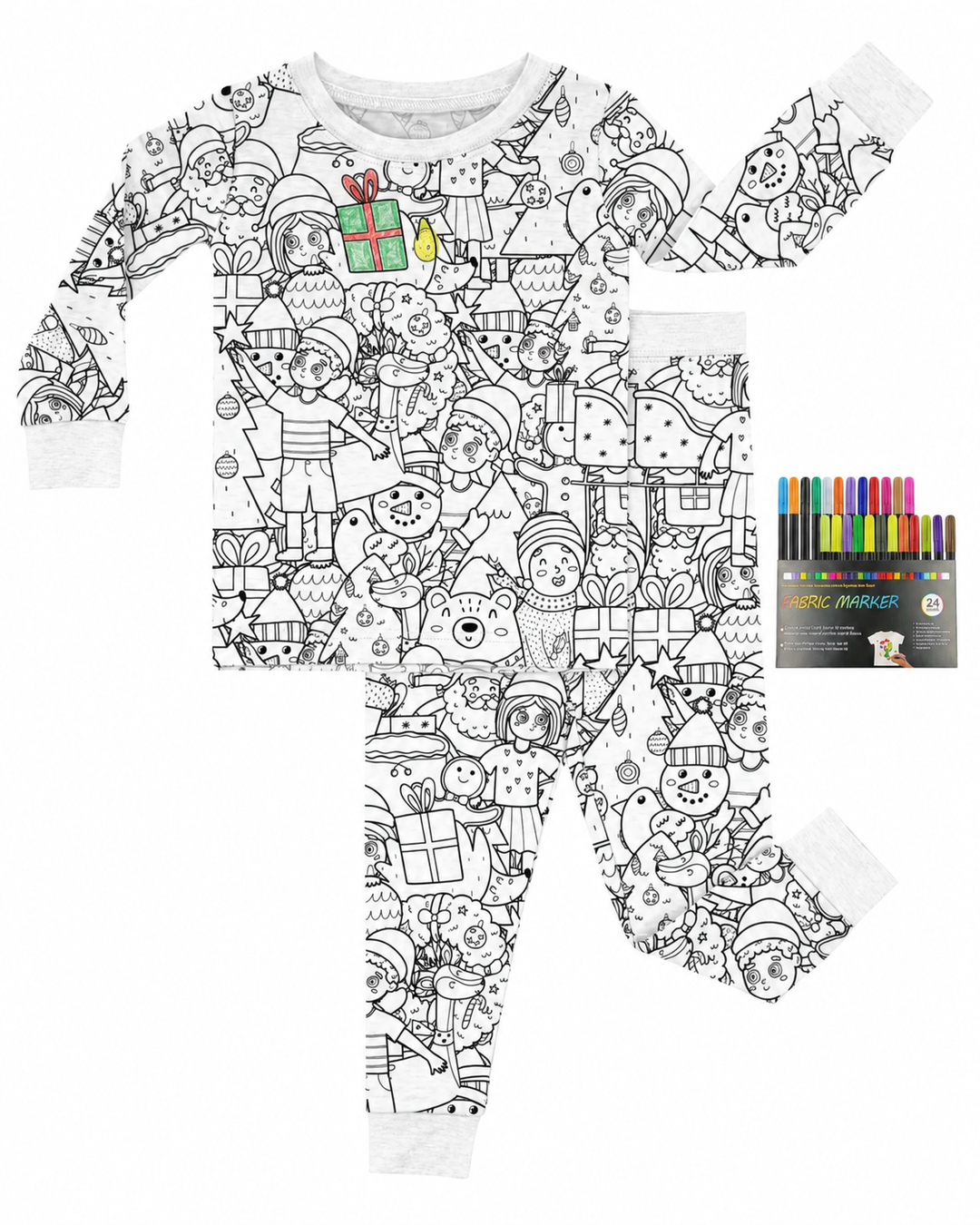 Weihnachtliches ausmalbares zweiteiliges Bambus-Schlafanzug-Set
