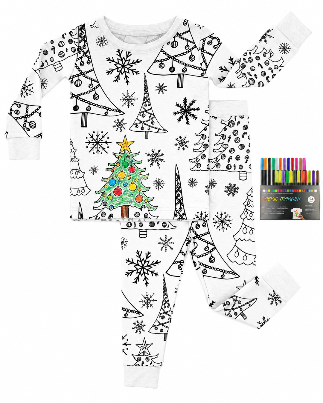 Weihnachtliches ausmalbares zweiteiliges Bambus-Schlafanzug-Set