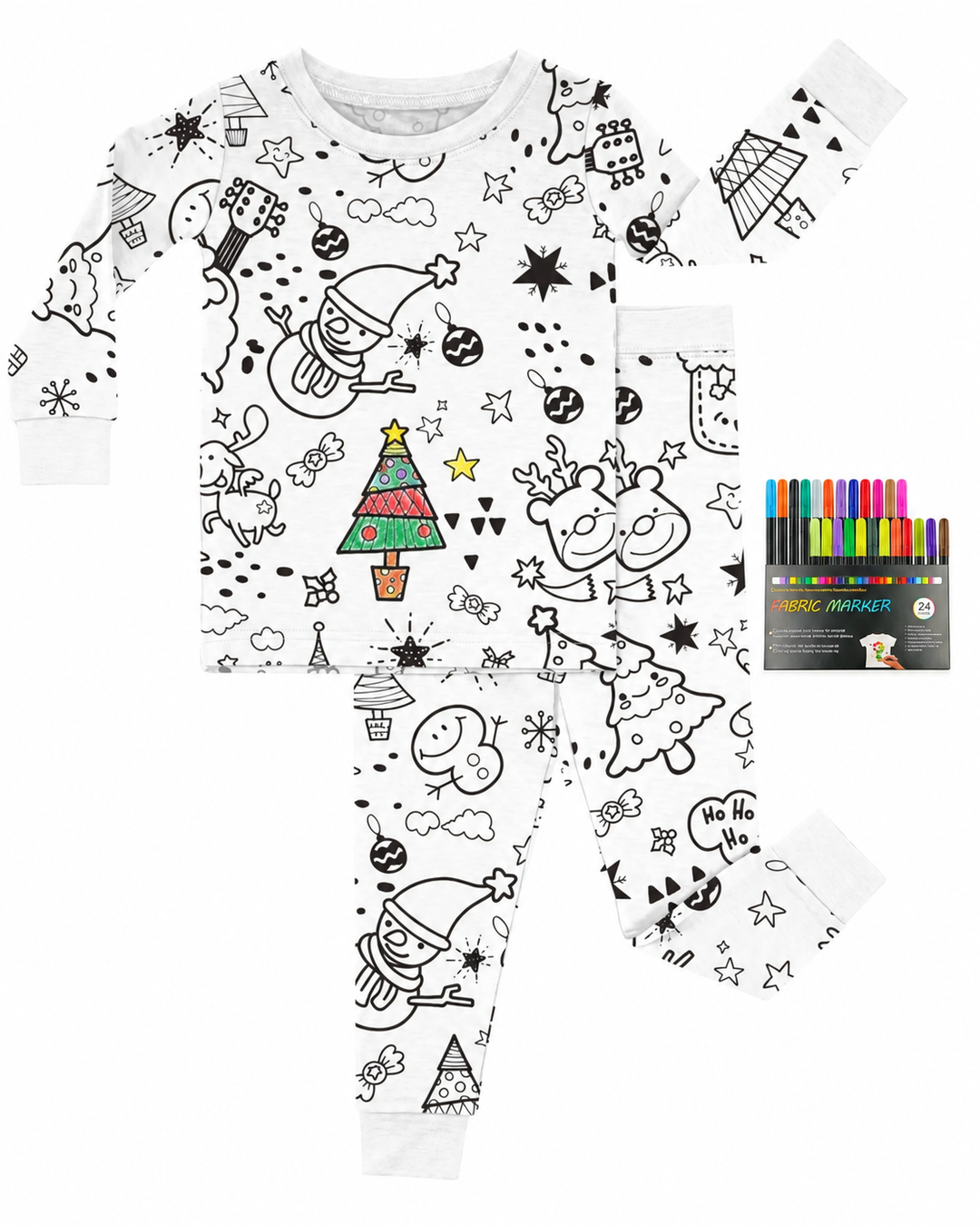 Weihnachtliches ausmalbares zweiteiliges Bambus-Schlafanzug-Set