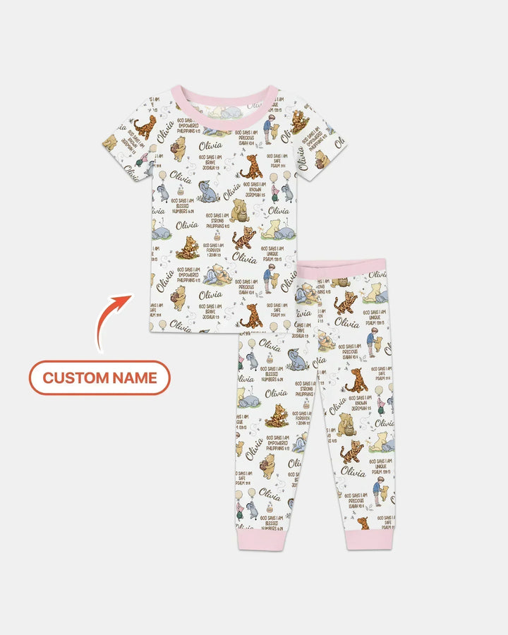 Custom Name God Says I Am Classic Bear Bamboo Two Piece Short Sleeve Pajama Set