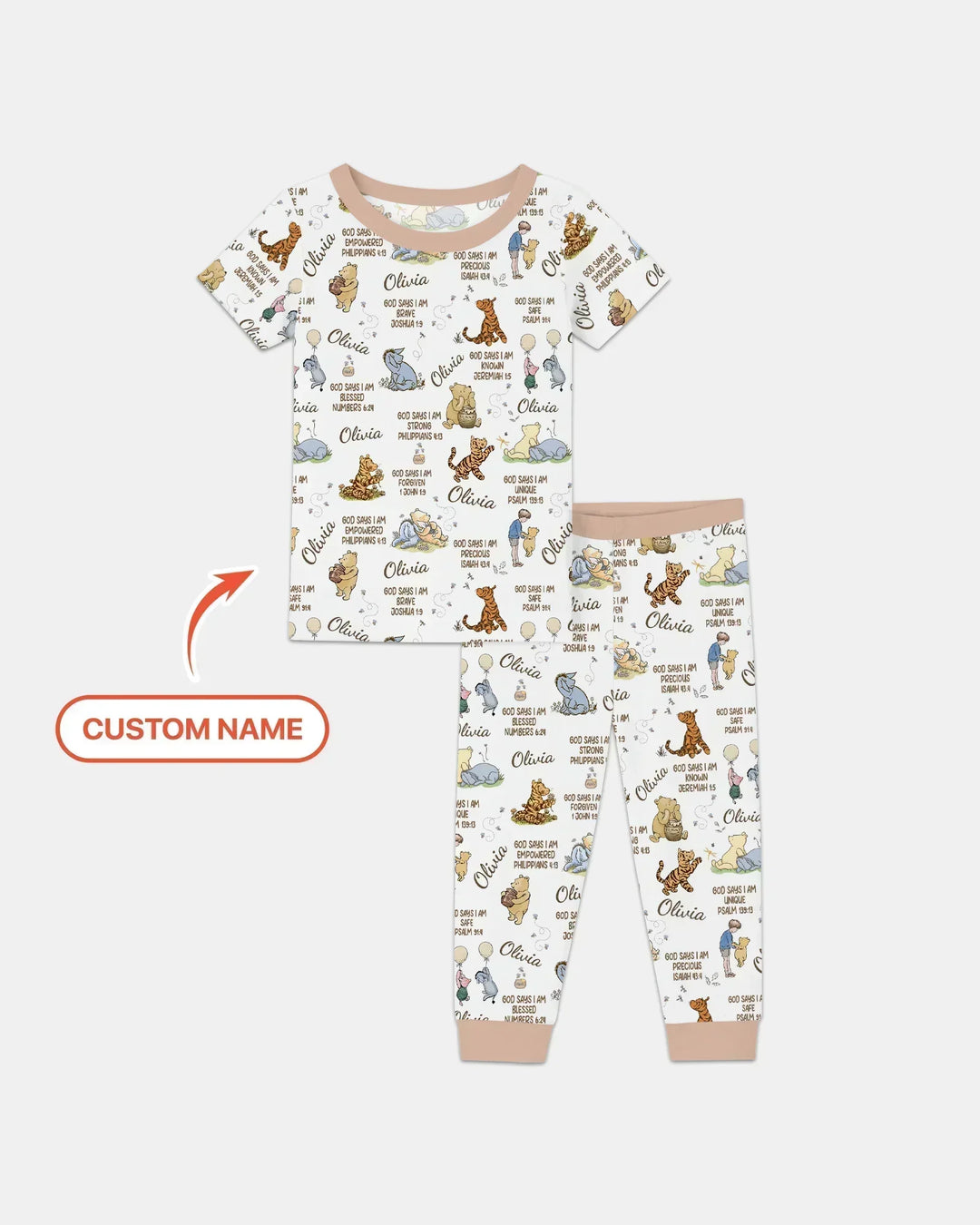 Custom Name God Says I Am Classic Bear Bamboo Two Piece Short Sleeve Pajama Set