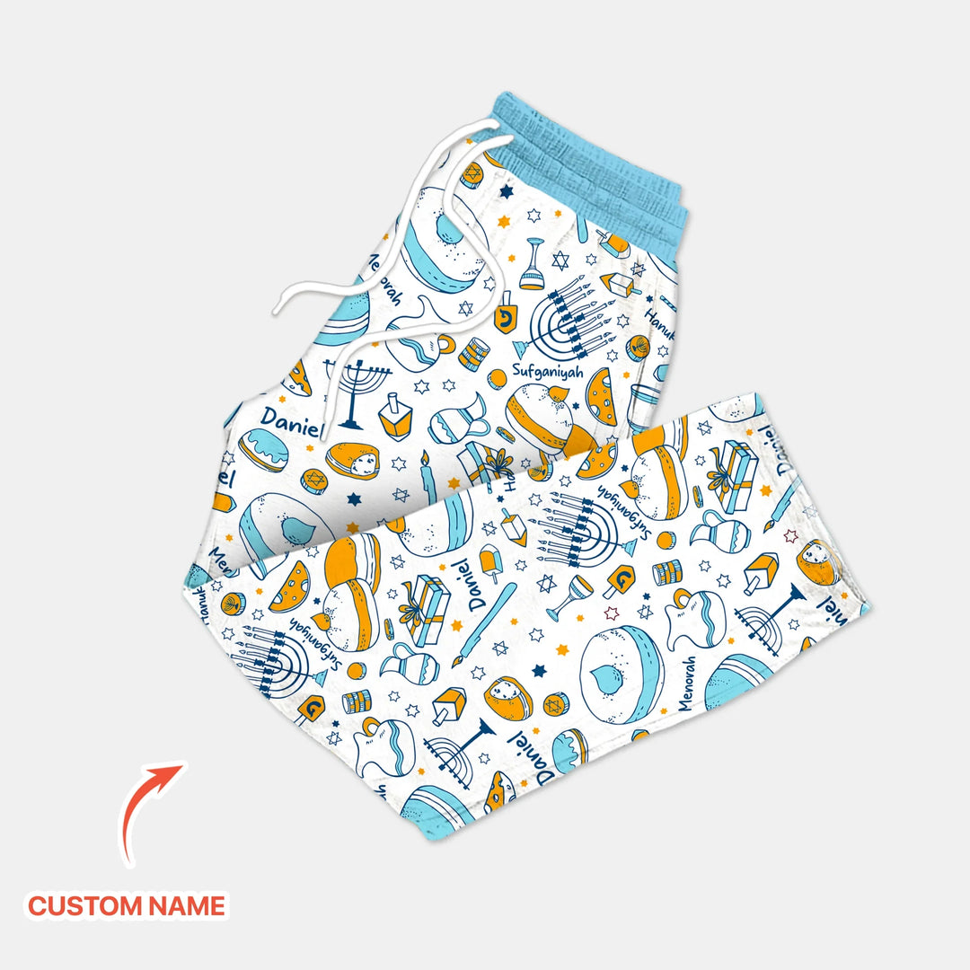 Happy Hanukkah Doodles Custom Name Family Matching Men's Pajama Set