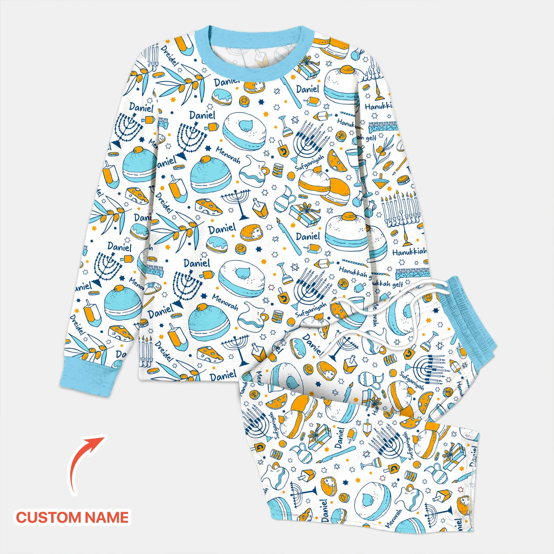 Happy Hanukkah Doodles Custom Name Family Matching Men's Pajama Set