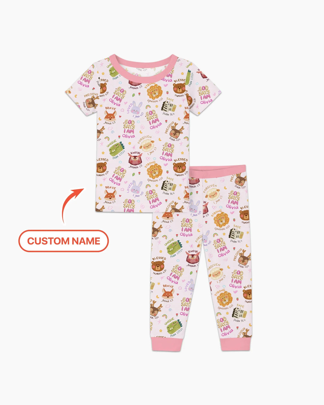 God Says I Am — Little Flock Custom Name Two Piece Short Sleeve Pajama Set