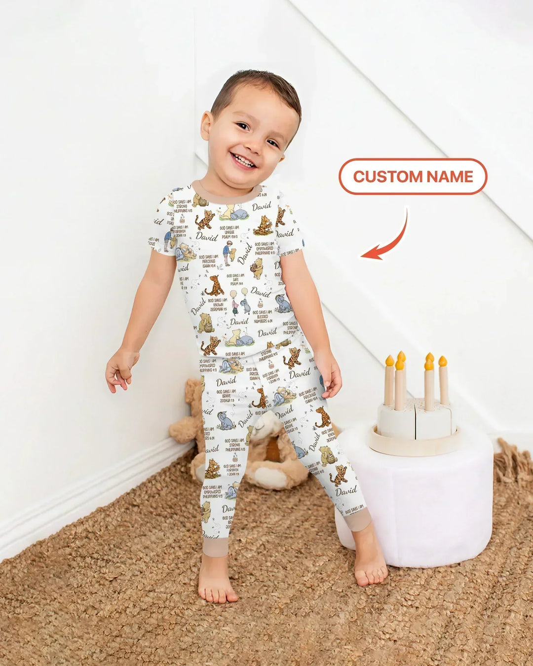 Custom Name God Says I Am Classic Bear Bamboo Two Piece Short Sleeve Pajama Set