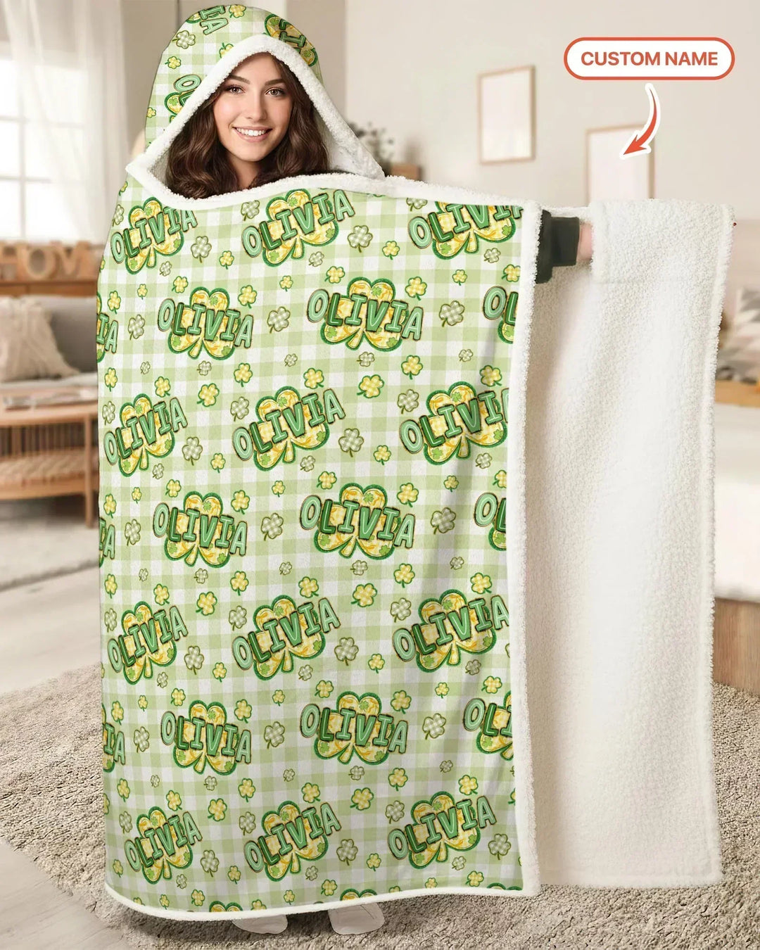Lucky Shamrock Custom Name Wearable Hooded Blanket