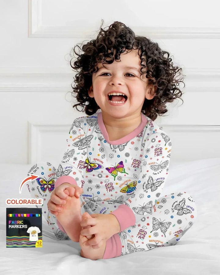 Colorable God Says I Am Butterfly Two Piece Long Sleeve Pajama Set