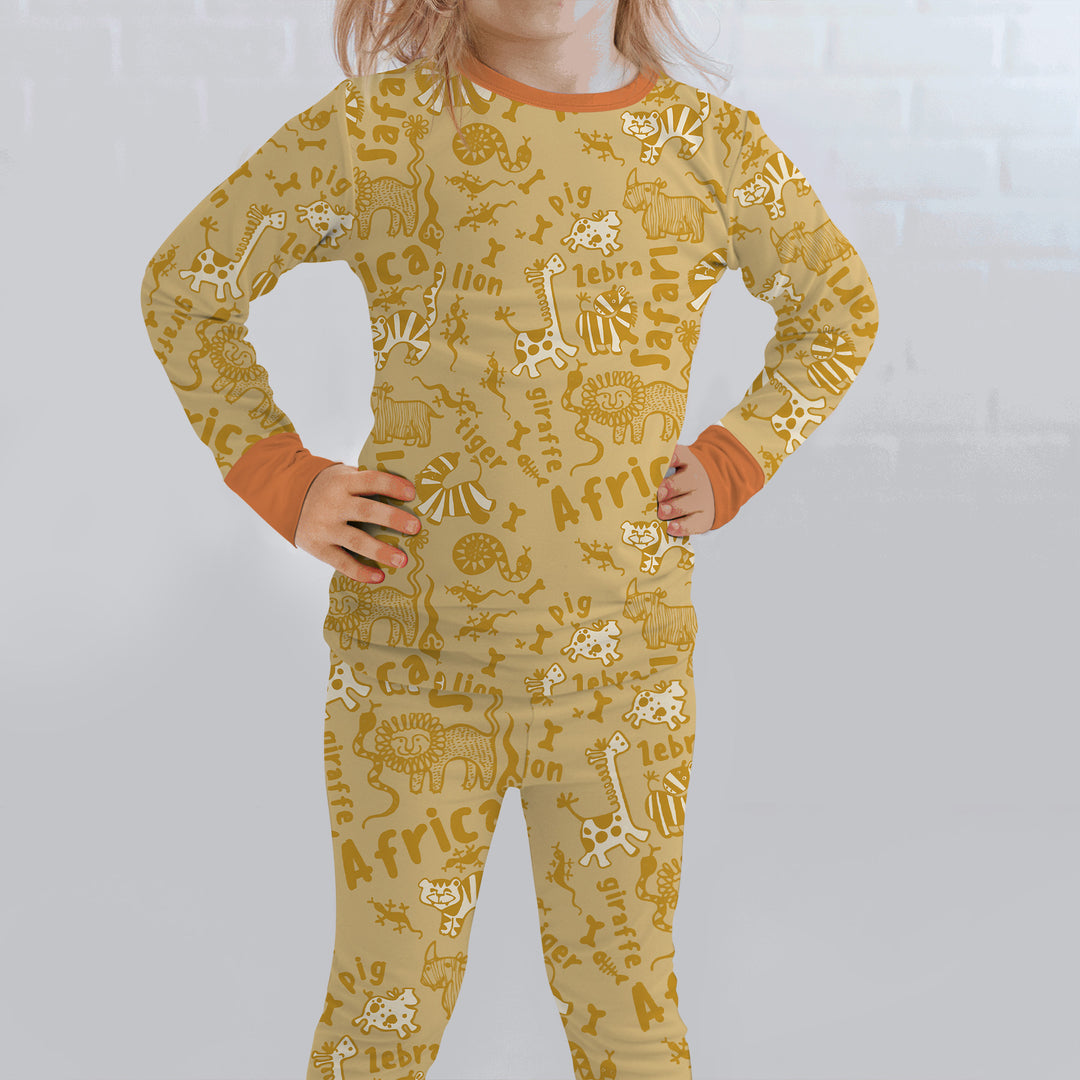 Handdrawn African Animals Two Piece Long Sleeve Pajama Set