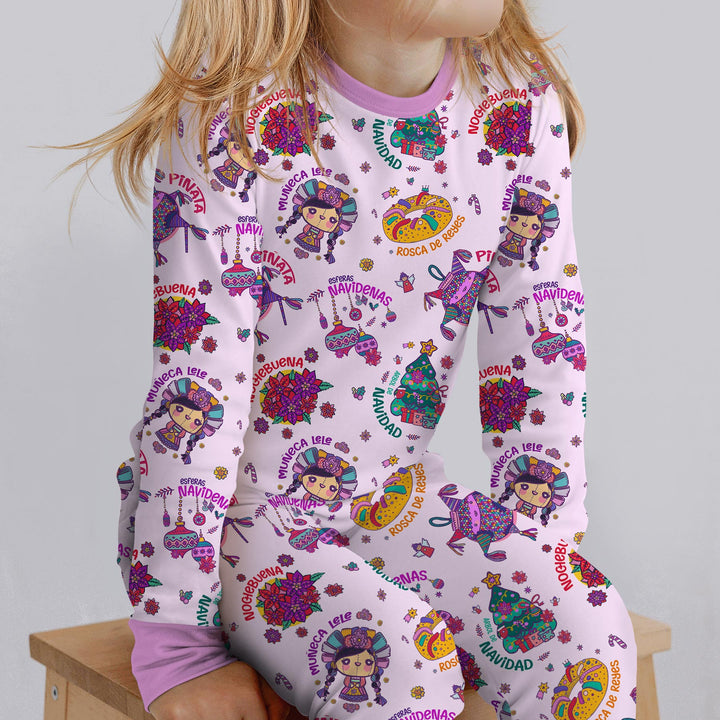 Zweiteiliges Langarm-Pyjama-Set mit Sommerfrüchten