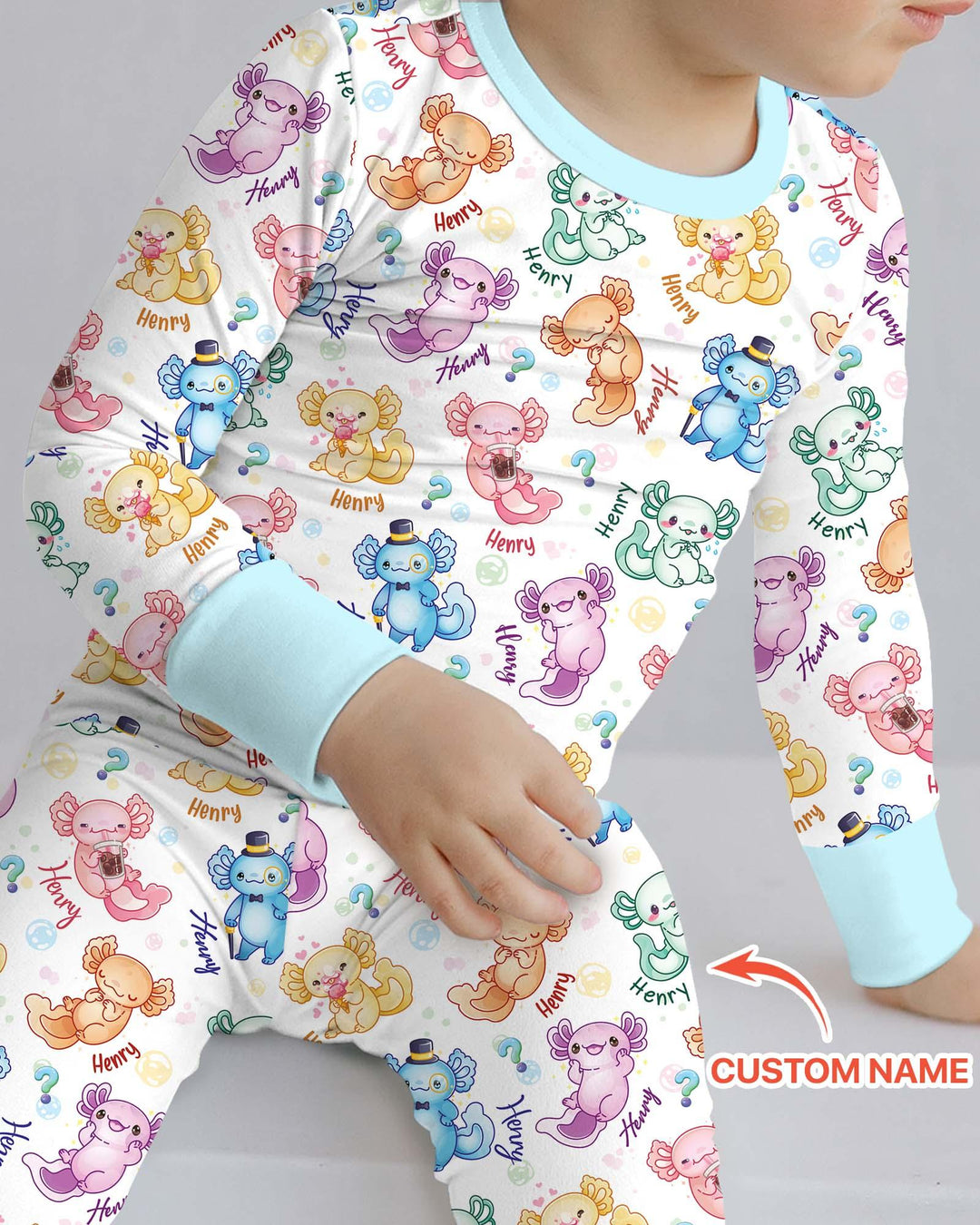 Conjunto de pijama de dos piezas de manga larga de bambú con preguntas de ajolote