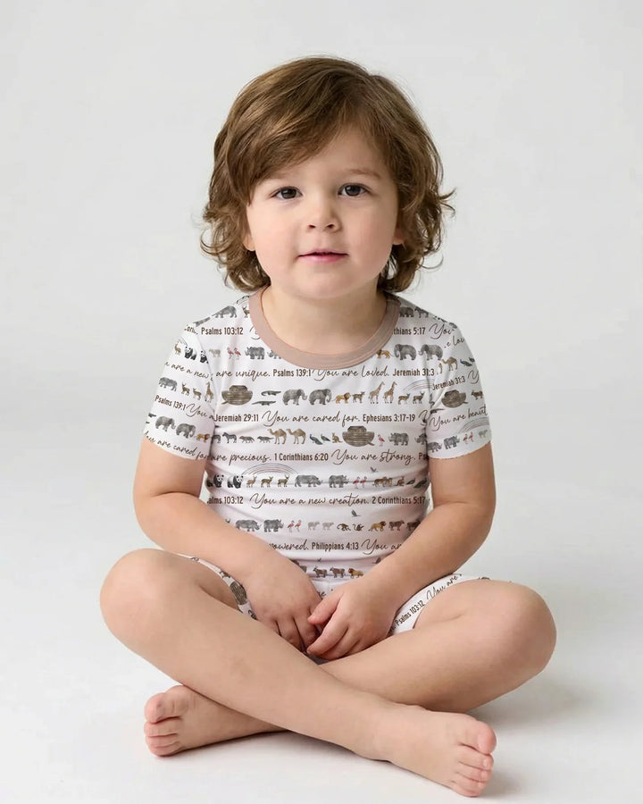 Biblical Noah's Ark Bamboo Two Piece Short Sleeve Shorts Pajama Set