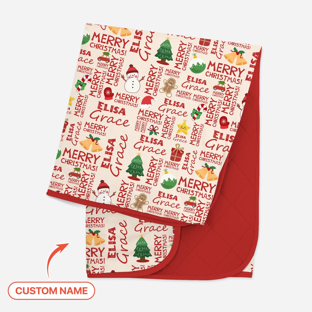 Benutzerdefinierter Name Frohe Weihnachten Quilt Decke