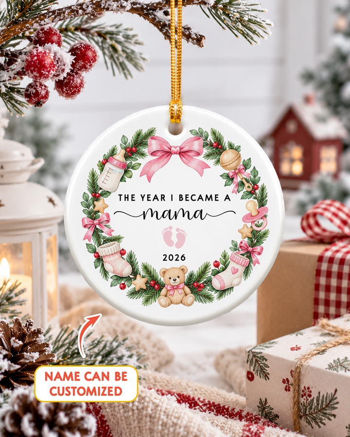 The Year I Became Mama Ceramic Ornament