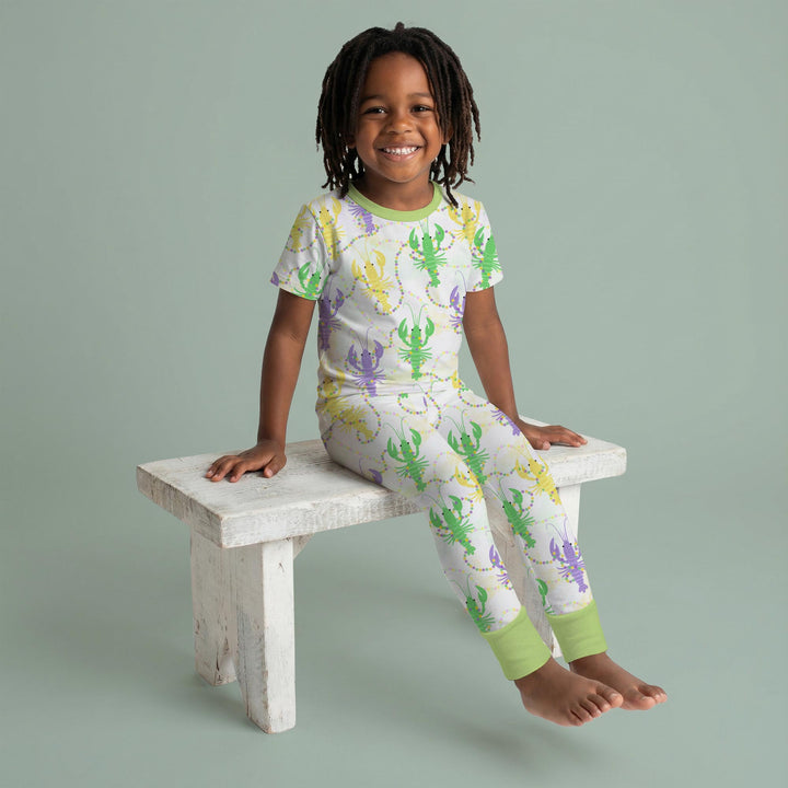 Mardi Gras Crawfish Family Matching Two Piece Short Sleeve Pajama Set
