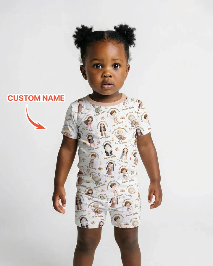 Pray For Me Custom Name Bamboo Two Piece Short Sleeve Shorts Pajama Set
