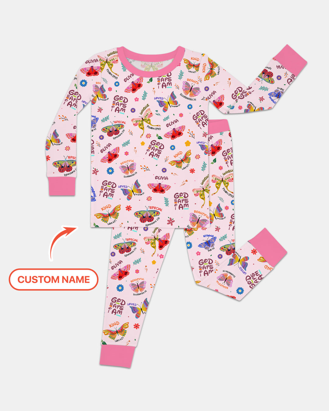 Custom Name God says I am Butterfly Two Piece Long Sleeve Pajama Set