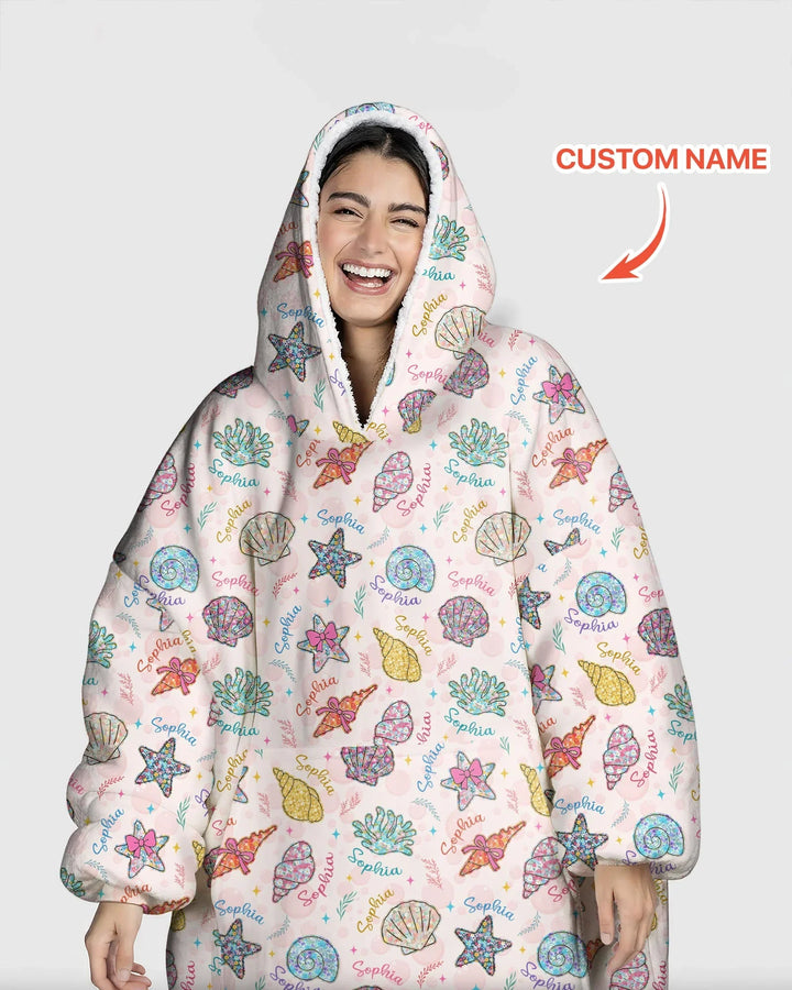 Custom Name Seaside Wildflower Summer Bamboo Blanket Hoodie
