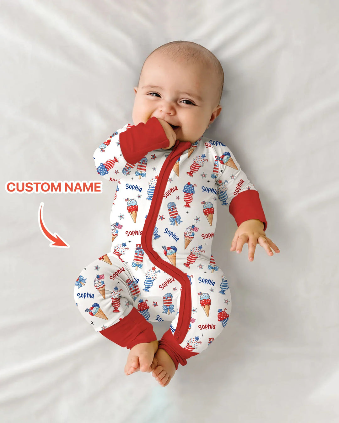 Custom Name Red, White & Ice Cream Bamboo Convertible Zippy