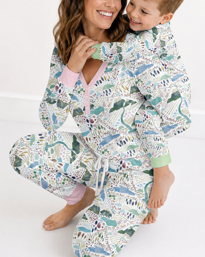 Whimsical Psalms 23 Map Bamboo Two Piece Short Sleeve Shorts Pajama Set