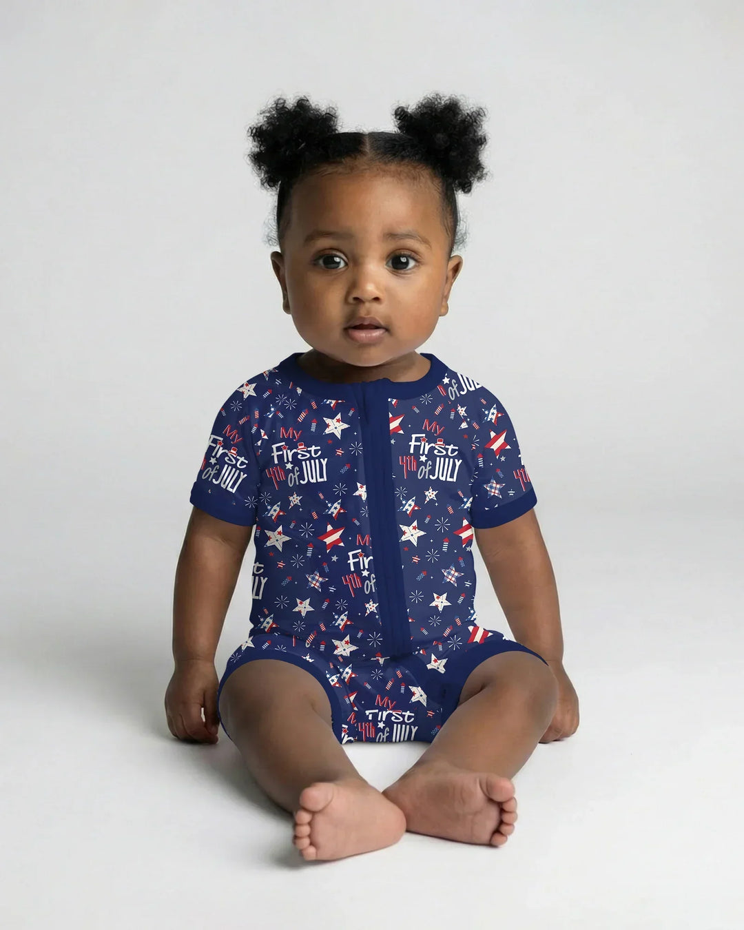 My First 4th of July Star Striped  Bamboo Shorty Zippy