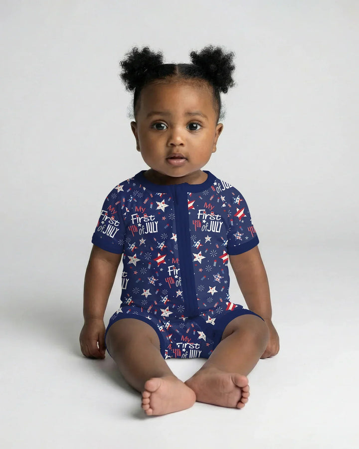 My First 4th of July Star Striped  Bamboo Shorty Zippy